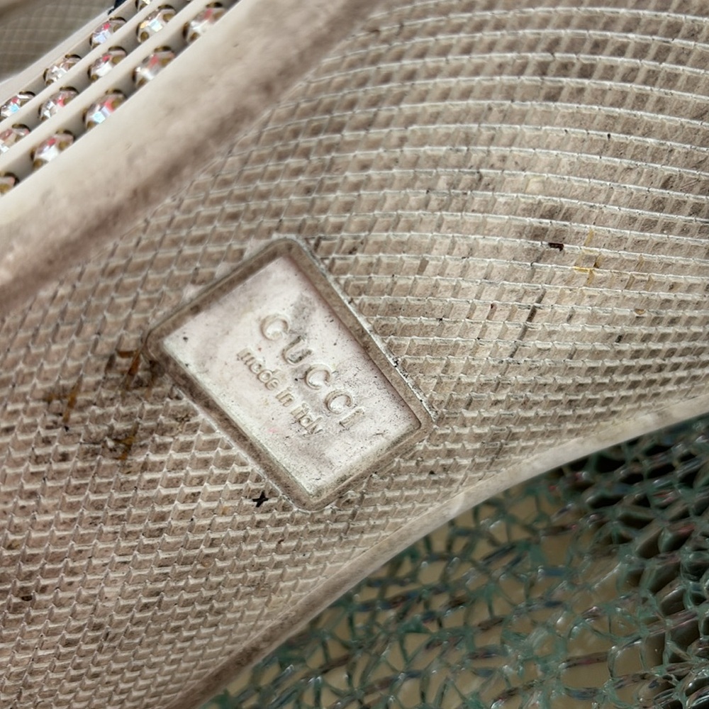 GUCCI Leather and Bee Detail with Ace Crystal Embellished Platform Sneakers - Picture 6 of 14